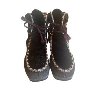 Vintage 1970's Black Snowland Winter Snow Boots Size 9 Faux Suede Fleece Sherpa